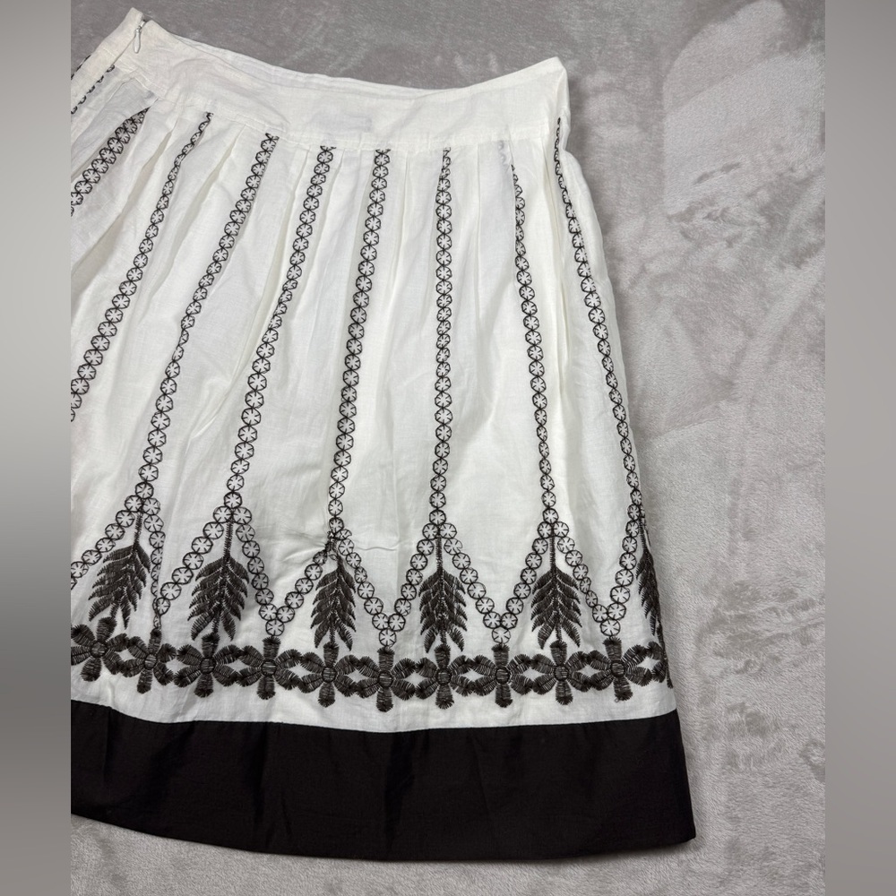 Ann Taylor Factory Boho A Line Cotton Embroidered Floral White Brown Skirt 0 - Picture 13 of 15